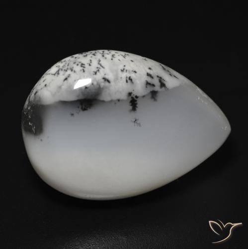 14.76ct Naturale bianco con nero Agata dendritica, Forma a pera, Traslucido