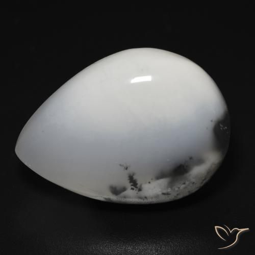 Agata dendritica bianco con nero naturale da 14.76 ct, Forma a pera, Traslucido