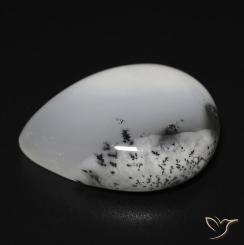 Agata dendritica bianco con nero naturale da 14.76 ct, Forma a pera, Traslucido