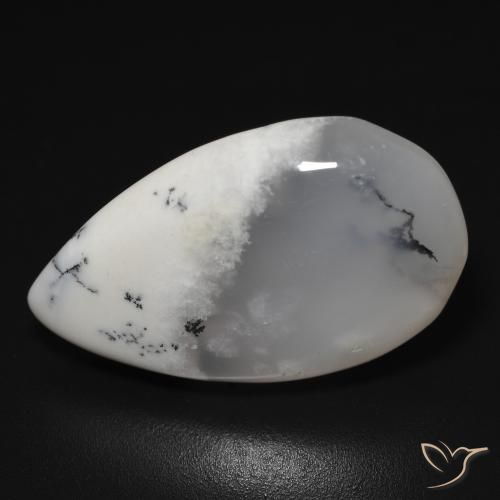11.48ct Naturale bianco con nero Agata dendritica, Forma a pera, Traslucido