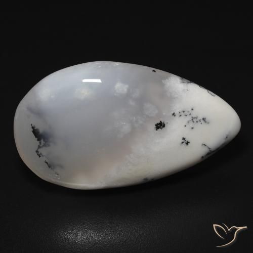 Agata dendritica bianco con nero naturale da 11.48 ct, Forma a pera, Traslucido