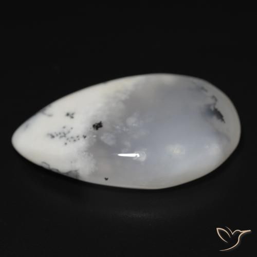 Agata dendritica bianco con nero naturale da 11.48 ct, Forma a pera, Traslucido