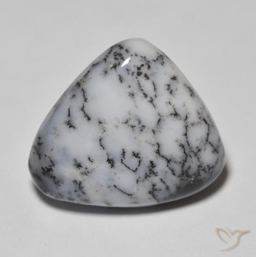 11.11ct Naturale bianco con nero Agata dendritica, Forma a pera, Opaco
