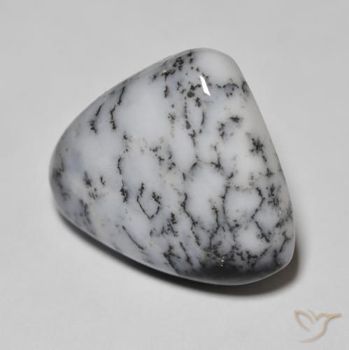 Agata dendritica bianco con nero naturale da 11.11 ct, Forma a pera, Opaco