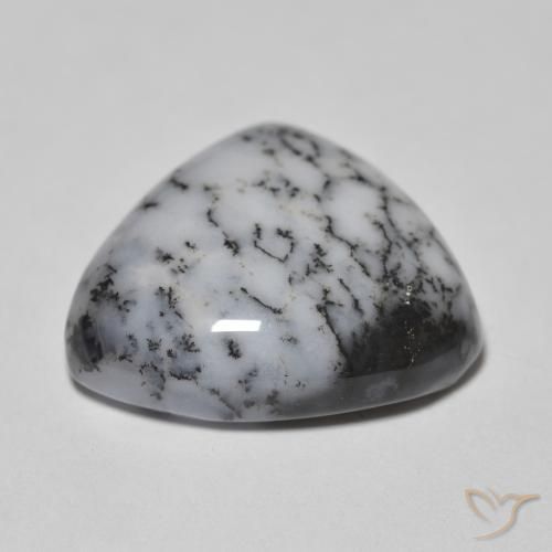 Agata dendritica bianco con nero naturale da 11.11 ct, Forma a pera, Opaco