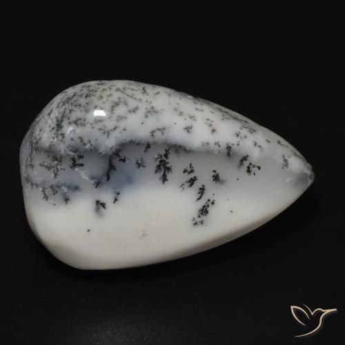 13.25ct Naturale bianco con nero Agata dendritica, Forma a pera, Opaco