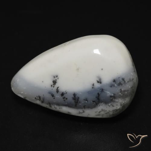 Agata dendritica bianco con nero naturale da 13.25 ct, Forma a pera, Opaco