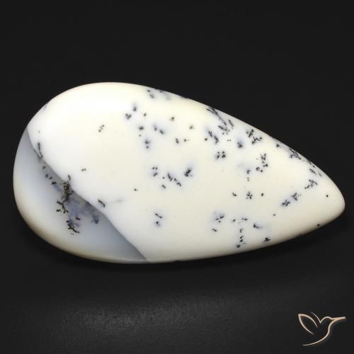 Agata dendritica bianco con nero naturale da 16.23 ct, Forma a pera, Traslucido