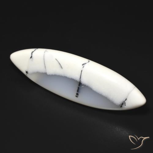 19.93ct Naturale bianco con nero Agata dendritica, Taglio marquise, Traslucido