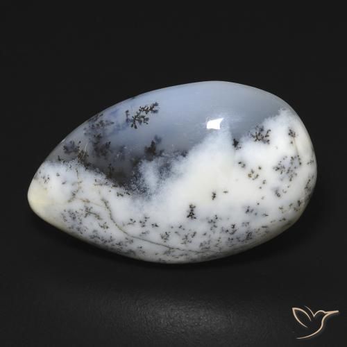 11.24ct Naturale bianco con nero Agata dendritica, Forma a pera, Opaco