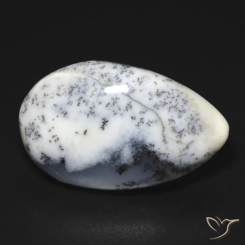 Agata dendritica bianco con nero naturale da 11.24 ct, Forma a pera, Opaco