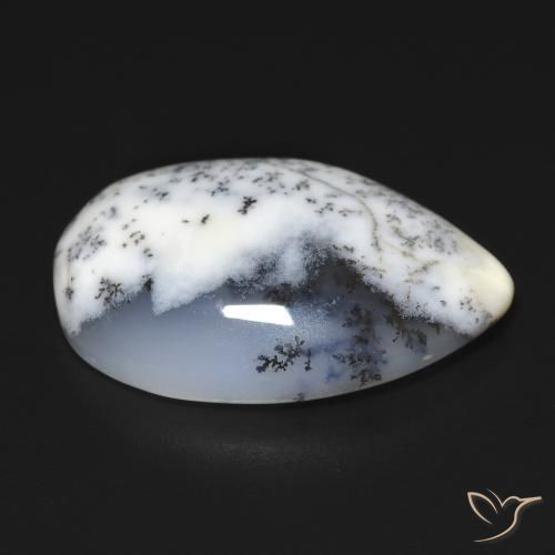 Agata dendritica bianco con nero naturale da 11.24 ct, Forma a pera, Opaco