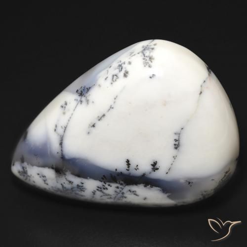 32.58ct Naturale bianco con nero Agata dendritica, Forma a pera, Opaco
