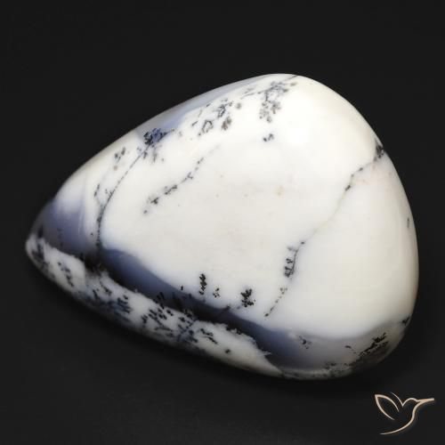 Agata dendritica bianco con nero naturale da 32.58 ct, Forma a pera, Opaco