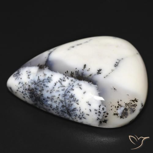 Agata dendritica bianco con nero naturale da 32.58 ct, Forma a pera, Opaco