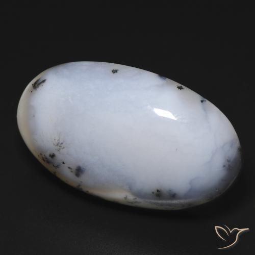 Agata dendritica bianco con nero naturale da 28.10 ct, Ovale, Opaco