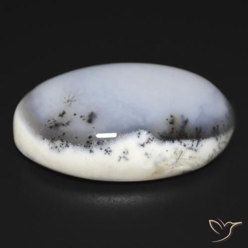 Agata dendritica bianco con nero naturale da 28.10 ct, Ovale, Opaco