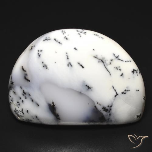 32.69ct Naturale bianco con nero Agata dendritica, Taglio a fantasia, Opaco
