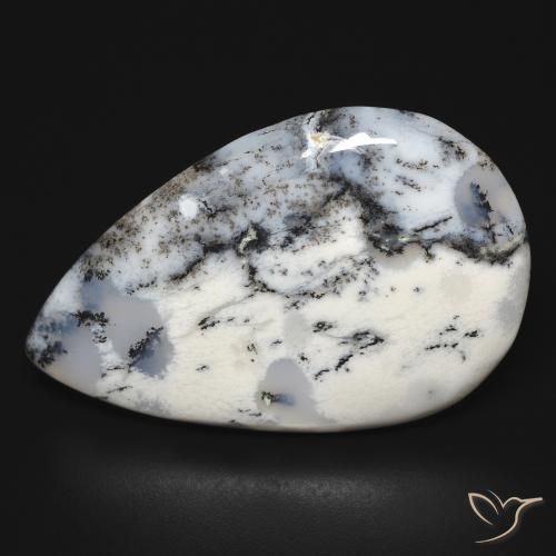 31.64ct Naturale bianco con nero Agata dendritica, Forma a pera, Opaco