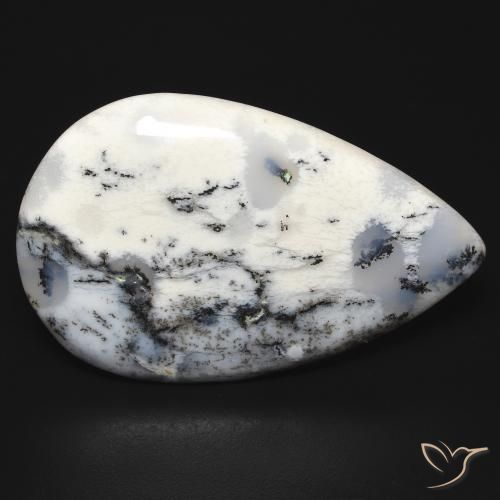 Agata dendritica bianco con nero naturale da 31.64 ct, Forma a pera, Opaco