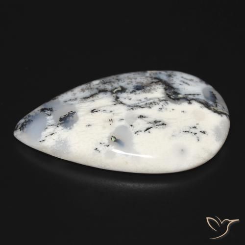 Agata dendritica bianco con nero naturale da 31.64 ct, Forma a pera, Opaco