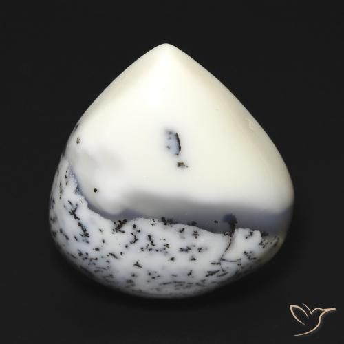 12.67ct Naturale bianco con nero Agata dendritica, Forma a pera, Opaco