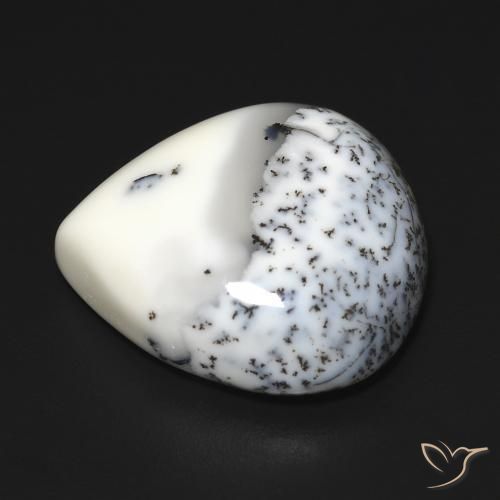 Agata dendritica bianco con nero naturale da 12.67 ct, Forma a pera, Opaco