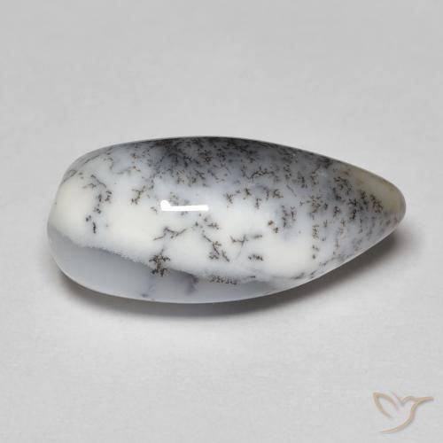 Agata dendritica bianco con nero naturale da 8.35 ct, Forma a pera, Opaco