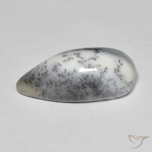 Agata dendritica bianco con nero naturale da 8.35 ct, Forma a pera, Opaco