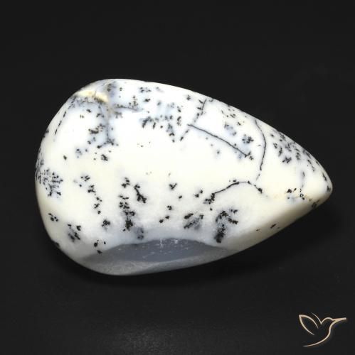 9.07ct Naturale bianco con nero Agata dendritica, Forma a pera, Traslucido