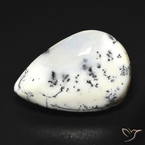 Agata dendritica bianco con nero naturale da 9.07 ct, Forma a pera, Traslucido