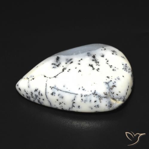 Agata dendritica bianco con nero naturale da 9.07 ct, Forma a pera, Traslucido