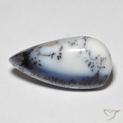 7.44ct Naturale bianco con nero Agata dendritica, Forma a pera, Traslucido
