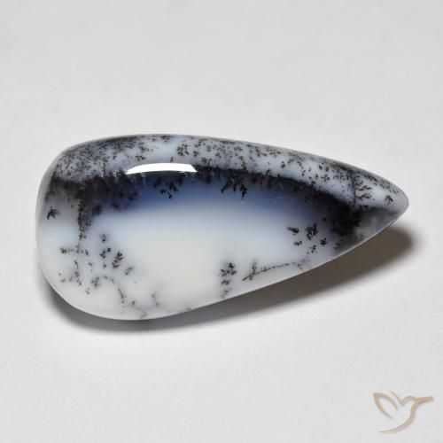 Agata dendritica bianco con nero naturale da 7.44 ct, Forma a pera, Traslucido