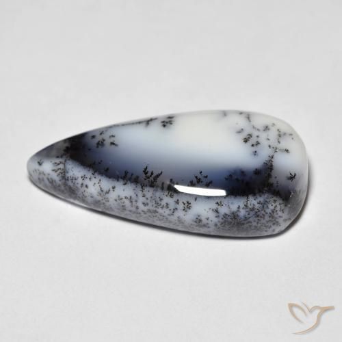 Agata dendritica bianco con nero naturale da 7.44 ct, Forma a pera, Traslucido