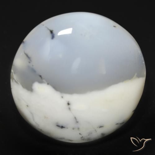 25.49ct Naturale bianco con nero Agata dendritica, Rotondo, Traslucido