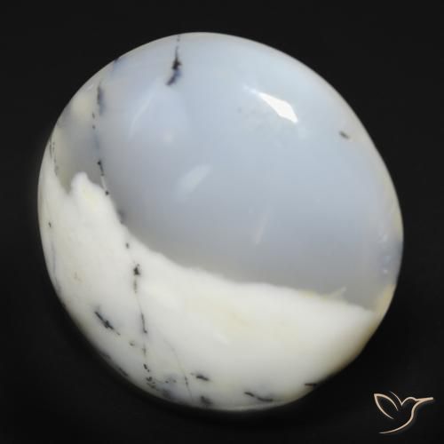 Agata dendritica bianco con nero naturale da 25.49 ct, Rotondo, Traslucido