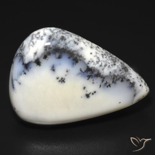 19.68ct Naturale bianco con nero Agata dendritica, Forma a pera, Opaco