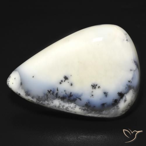 Agata dendritica bianco con nero naturale da 19.68 ct, Forma a pera, Opaco