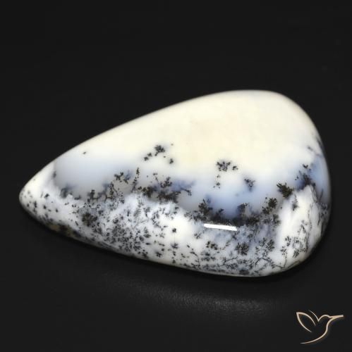 Agata dendritica bianco con nero naturale da 19.68 ct, Forma a pera, Opaco