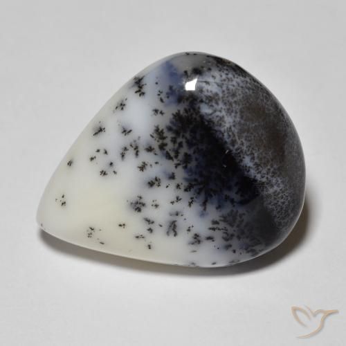 9.90ct Naturale bianco con nero Agata dendritica, Forma a pera, Opaco