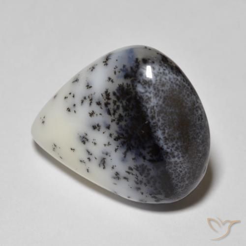 Agata dendritica bianco con nero naturale da 9.90 ct, Forma a pera, Opaco