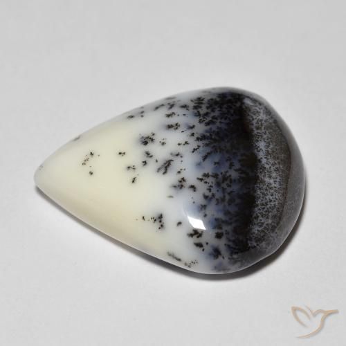 Agata dendritica bianco con nero naturale da 9.90 ct, Forma a pera, Opaco