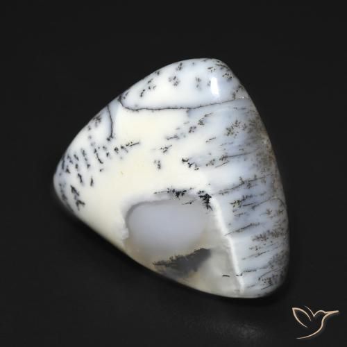 Agata dendritica bianco con nero naturale da 9.21 ct, Taglio trillion, Opaco