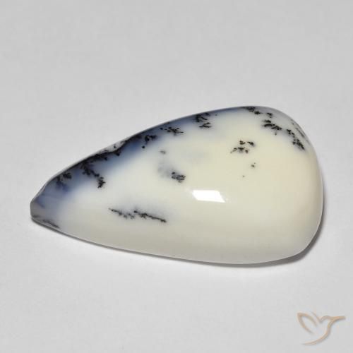 Agata dendritica bianco con nero naturale da 12.30 ct, Forma a pera, Opaco