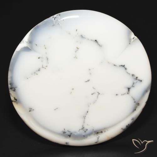 112.10ct Naturale bianco con nero Agata dendritica, Rotondo, Opaco