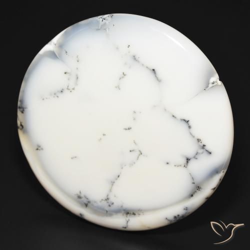 Agata dendritica bianco con nero naturale da 112.10 ct, Rotondo, Opaco