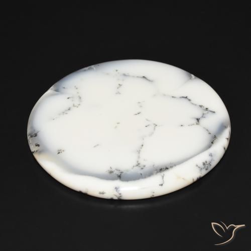 Agata dendritica bianco con nero naturale da 112.10 ct, Rotondo, Opaco