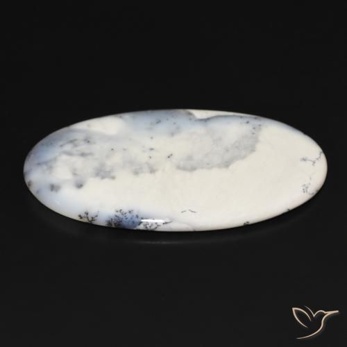 Agata dendritica bianco con nero naturale da 109.22 ct, Ovale, Opaco