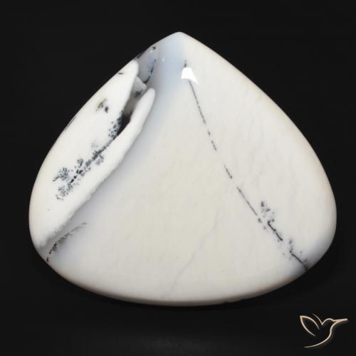 69.43ct Naturale bianco con nero Agata dendritica, Forma a pera, Opaco